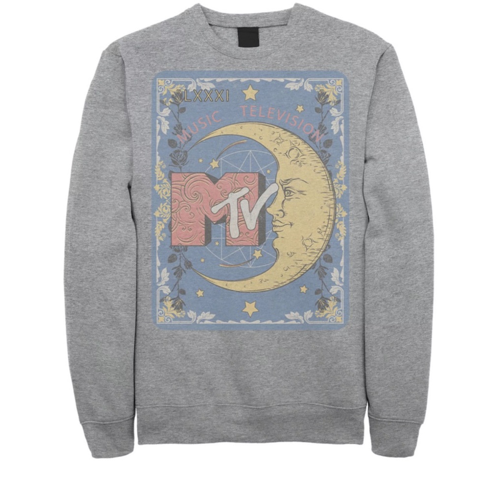 MTV Gray and Blue Graphic Men's Crewneck Sweatshirt
